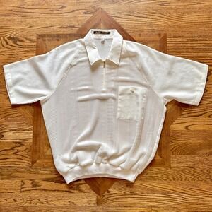 Alan Stuart Mens White Textured Knit Short Sleeve Polo Shirt Size L